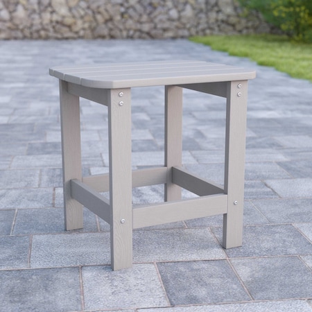 Flash Furniture Charlestown All-Weather Poly Resin Wood Adirondack Side Table in Gray JJ-T14001-GY-GG